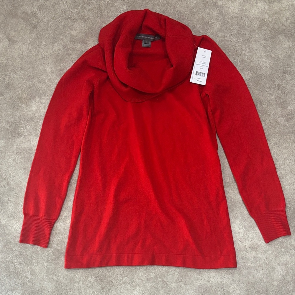 French Connection Vibrant Red Cowl Neck Sweater NWT